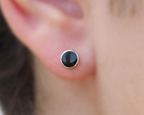 Sterling Silver Black Stud Earrings, 6Mm Round Studs, Circle Stud Earrings, Silver Black Stone Earrings #TOP5