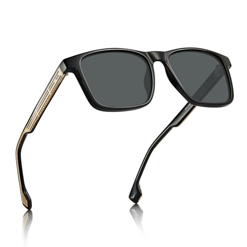 Image of AVAWAY Polarized Sunglasses Men UV 400 Protection Rectangle Frame Sculpted Filigreed Corewire Arm Category 3 Sun Shades