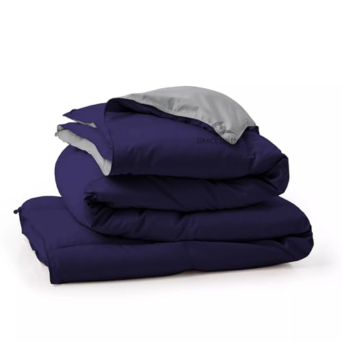 Image of 500 GSM Winter Blanket /Comforter Double Bed Size (90 inchX100 inch) - Unique Design Heavy Winter Comforter 500 GSM Microfiber Fill -Rajai Double Bed - Navy Blue /Silver Grey Color