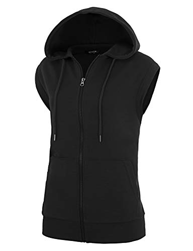 GIVON Womens Slim Fit Sleeveless Lightweight Zip up Hoodie Vest with Single Slide Zipper / GWH010-BLACK-L