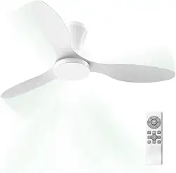 Ventilador de Teto com Controle Remoto Silencioso 6 Velocidades Função Reversa LED 21W Ajustável com Memória Moderno 220V/110V, Branco