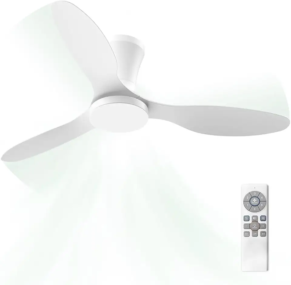 Ventilador de Teto com Controle Remoto Silencioso 6 Velocidades Função Reversa LED 21W Ajustável com Memória Moderno 220V/110V, Branco