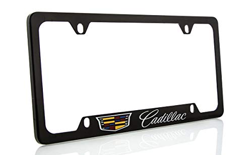 License Frame Inc. Cadillac With Crest Zinc License Plate Frame With Glossy Black Finish (4 Hole) #TOP10