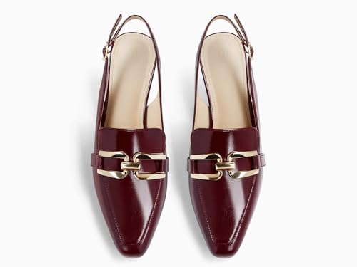 Image of Fashare Womens Slingback Heels Kitten Low Dress Shoes Closed Toe Metal Chain Elegant Work Pumps