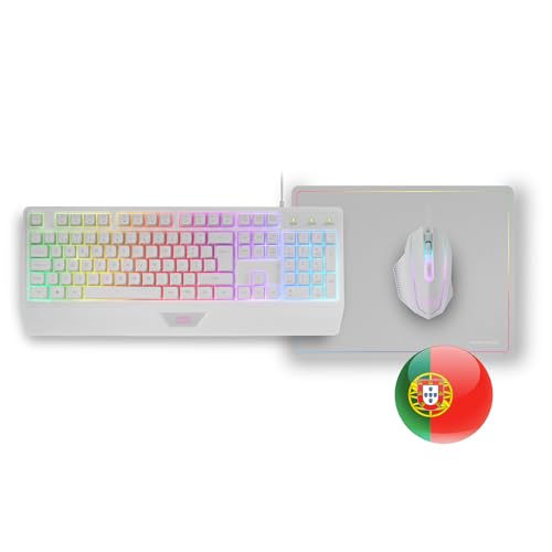 Mars Gaming MCP124, Layout Portugués, Combo Gaming 3en1, Teclado Ergonómico H-Mech LED RGB, Ratón RGB 3200DPI Switches HUANO, Alfombrilla Nanotextil 360x260mm, Compatibilidad Multiplataforma, Blanco - imagen 6