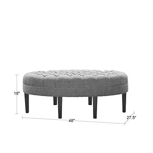 Madison Park Martin Oval Surfboard Tufted Ottoman Large - Soft Fabric, All Foam, Wood Frame Linen Oval Coffee Table Ottoman - 1 Piece Modern Design Coffee Table For Living Room #TOP2