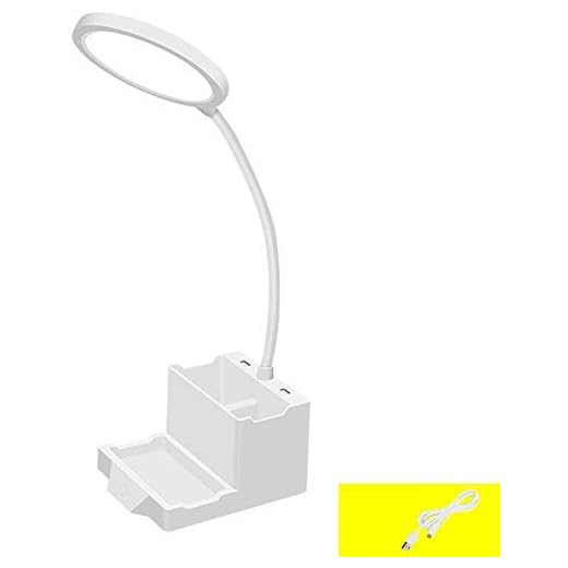 FMOGE Multifunktionell pennhållare skrivbordslampa runt ansikte lampskärm touch dimning bordslampa med sminkspegel USB-driven lär dig lampa ögonskydd sovrum sängbord nattlampa (färg: 1300 Ma