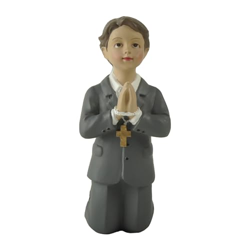 DurableDelights Praying Child Keepsake Figurine, First Communion Boy Figurine, Hand Painted Baptism Gift, Resin Boy Religious Statue Suitable for Birthday and Holiday