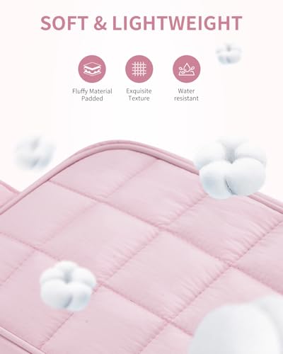 Image of Narwey Quilted Makeup Bag Puffy Make up Bag Cosmetic Bag Organizer, Puffer Travel Toiletry Bag for Traveling Women Girls, Travel Bag for Toiletries, Skincare Medicine Bags (Pink)