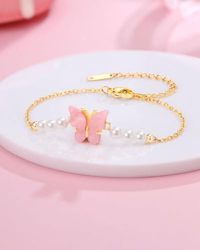 Happy 6/8/10 Year Old Birthday Gifts for Girls, Butterfly Pearl Bracelet for Daughter Niece Granddaughter4