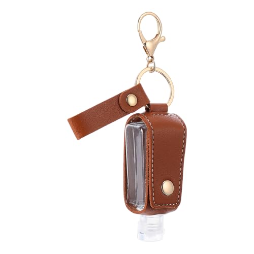 VICASKY Dispensador de 30 Ml para Manos sin Agua Llavero, Estuche Portátil de Cuero Marrón para Botella Recargable, Funda Protectora Antiséptica para Viajes y Uso Diario