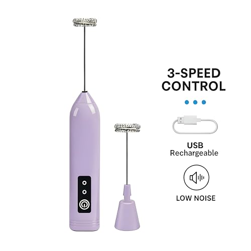 Image of Coffee Frother - Electric Rechargeable Coffee Maker Machine for Home Electric Coffee Frother & Milk Whisker | 1 Year Warranty | Free Recipe Book (Frother) (Orchid Mist)