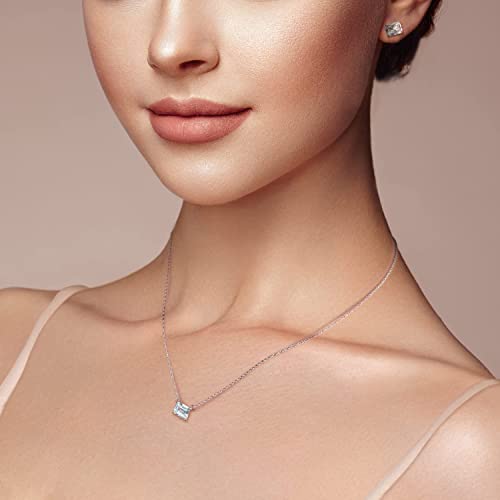 Diamonlite 1.5 Ct Cubic Zirconia Pendant Necklace For Women, 8X6Mm D Color Vvs Clarity Excellent Emerald Cut, Rhodium Plated 925 Sterling Silver Solitaire Simulated Diamond Necklace, 18"+2" Extender, Baguette Womens Silver Cz Zirconia Necklace #TOP3