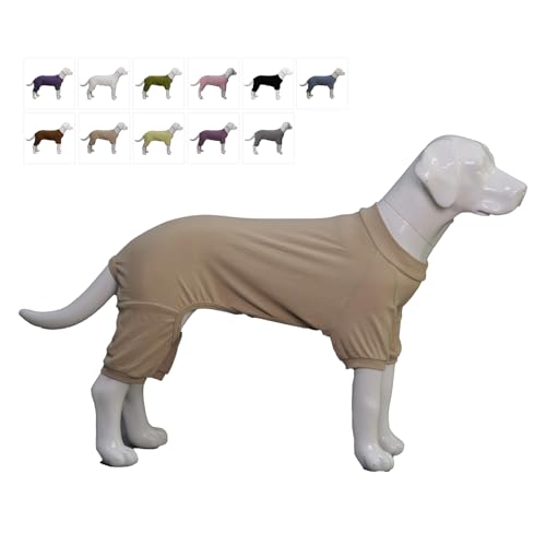 Lovelonglong Ribbed Dog Pajamas Cotton Knitted Dog Jumpsuits 4 Legged All Season Warm Pet Bodysuits for Large Medium Small Dogs Beige XS