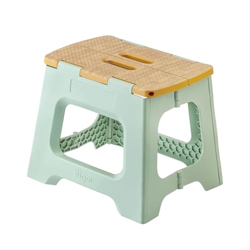 Vigar Taburete Plegable Compacto para Adultos, 27 cm Taburete Plegable Antideslizante para Casa, Dormitorio, Baño, Armario, Oficina, Soporta hasta 150 kg, Verde, Bamboo Print on Top