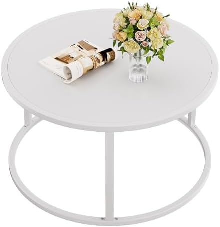 Amazon.com: SAYGOER Small Round Coffee Table, White Coffee Tables for ...