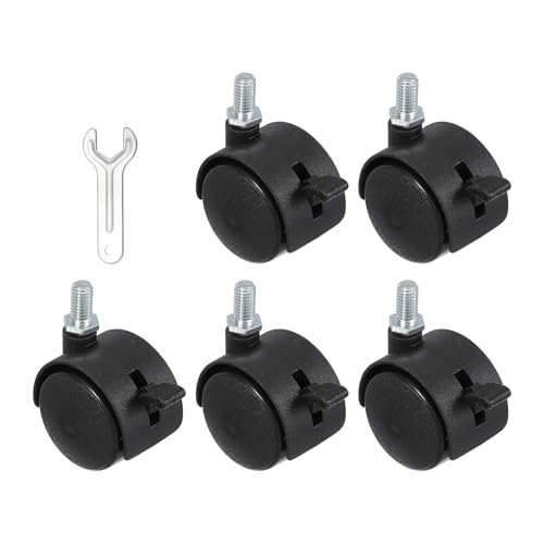 PATIKIL Ruedas De Repuesto Para Silla De Oficina 1.5', 5 Pcs Ruedas De Nylon De Alta Resistencia Para Muebles De Oficina Con Llave Rueda Universal, Negro (Vástago Con Tornillo Y Freno)