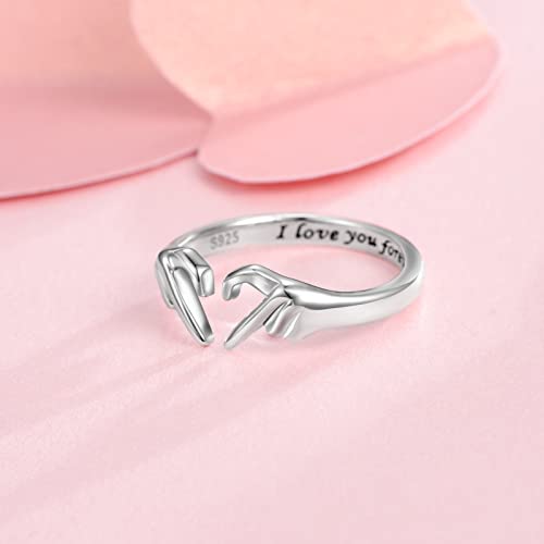 Huaiyu Silver Claddagh Heart Rings For Women - Adjustable Silver Hand Heart Gesture Forever Love Ring Jewelry For Women Men, I Love You Forever Heart For Beloved Promise Friendship Rings For Bestfriends Teen Girls #TOP4