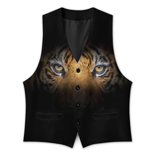 Tiger Face on Black Men's Suit Vest Slim Fit V-Ncek Waistcoat Business Casual Vest3