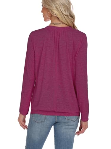 2 Pack Women Tops Long Sleeve Shirts V Neck Loose Fit Soft Casual Solid Color T-Shirts Fall Clothing3