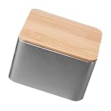 ULTECHNOVO Caja de Almacenamiento Cuadrada Pequeña 9.5x9.5x6.5 Cm de Metal Tapa de Bambú, Contenedor para Guardar Dulces, Monedas y Snacks en Escritorio para Hogar y Oficina