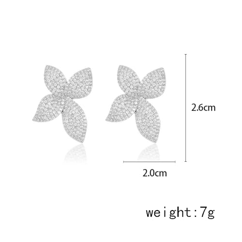 Luxury Flower Cubic Zirconia Crystal Statement Stud Earrings for Women Dainty 925 Sterling Silver Post Diamond Petal Flowers Huggie Studs Fashion Trendy Jewelry Wedding2