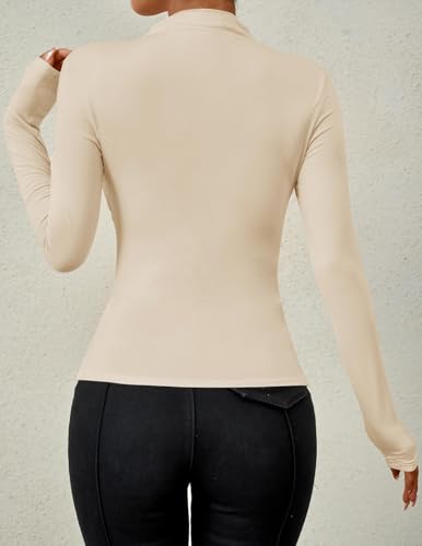 ZESICA Women's Long Sleeve Tops Mock Neck Ruched Tight Shirts 2025 Fall Trendy Outfits4