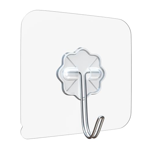 Image of Eightiz 20 Pcs Flower Hook PVC Heavy Duty Self Adhesive Stainless Hooks, Transparent Waterproof and Oilproof Wall Hooks for Kitchen Bathroom Shower Door Outdoor Home Improvement Utility Hook