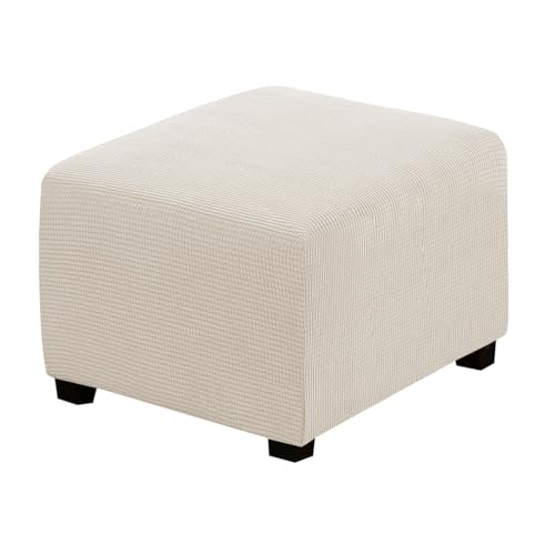 Image of H.VERSAILTEX Ottoman Cover Slipcover Rectangle Fit Length 35 inch-45 inch Footrest Sofa Slipcovers Stool Cover Footstool Protector Covers Feature Stretch Thick Soft Jacquard Fabric Washable - Natural