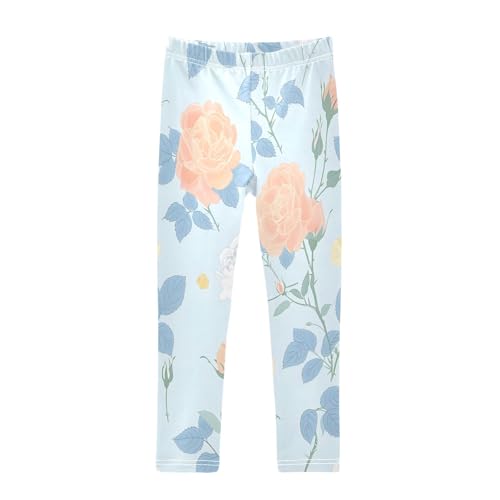 Toddler Girls Leggings Printed Yoga Pants Leggings Simple White Yellow Roses for Kids