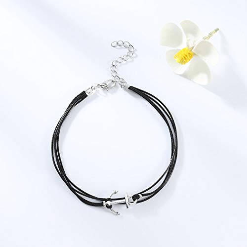 Yalice Boho Anchor Anklets Black Rope Ankle Bracelet Beach Foot Jewelry For Women And Girls (Silver) #TOP2