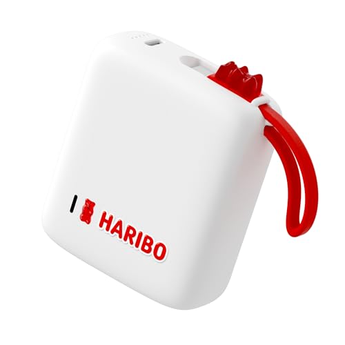 Haribo ミニモバイルバッテリー 10000mAh 22.5W 急速充電、内蔵ケーブル付き、コンパクトサイズ、5V 3A、グミベアデザイン、iPhone 15・16シリーズ、Galaxy、Xiaomi、Pixel、Xperia 対応