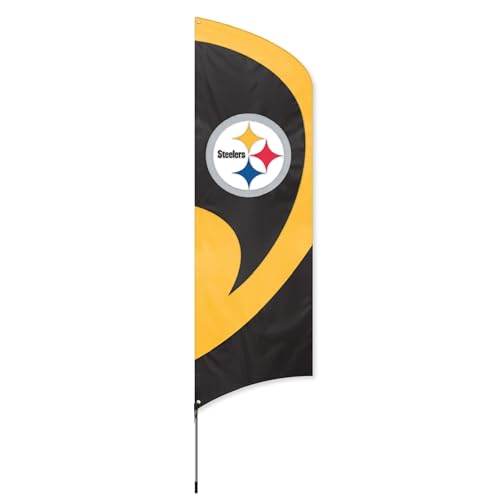 Party Animal NFL Outdoor Flag, 8.5’ x 2.5’ Football Banner with 11.5’ Steel Pole & Stake, Heavy-Duty Outdoor Decor for Game Day, Pittsburgh Steelers