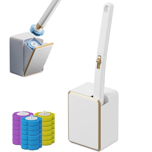 Cepillo de inodoro desechable con recambios, sistema de limpieza montado en la pared para baños, cabezales de limpieza fáciles de usar para una limpieza cómoda del hogar