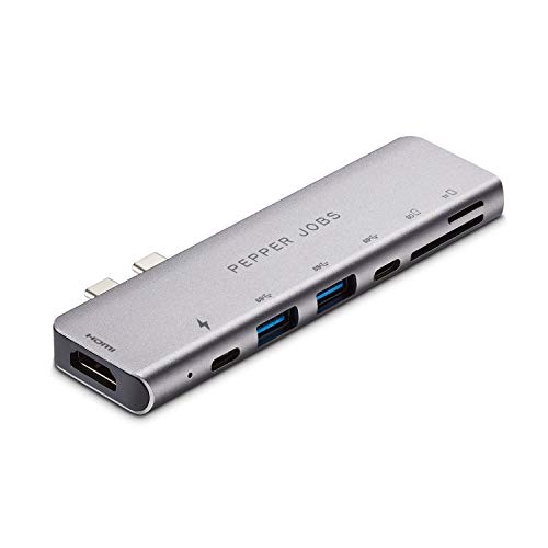 Best Deal Cheap 🛒 PEPPER JOBS MBP7 USB-C Adapter for The New MacBook Pro 13”/15”/16” (2016-20), New MacBook Air (2019-20), Samsung Chromebook Plus V2, Supports 4K HDMI, 5K TB3, 100W PD Charging, SD/TD Card Readers