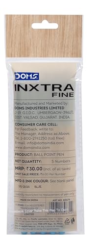 Image of Doms Inxtra Fine Ballpoint Pen| 0.7mm Tip| Lightweight, Fade Resistant, Comfortable Grip, Smooth Long Writing| Natural Wood Body Colour| ULV Ink Technology| Ink Colour-Blue| Pack of 5 Pens