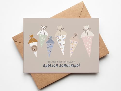 10 Einladungskarten Einschulung für Mädchen und Jungen zum Ausfüllen moderne Einladungen Schulstart Schultüte Junge Mädchen Einladungskarten Schuleinführung Erstklässler mit Umschlägen
