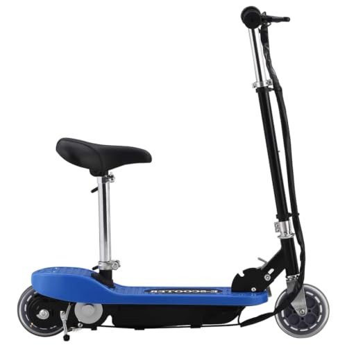 Drillkyn Patinete Eléctrico con Asiento 120 W – Azul, Plegable, Manillar y Altura del Asiento Ajustables, Estructura de Aluminio y Neumáticos Antipinchazos