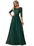 Ever-Pretty Women's Round Neck Sequin Glitter Long Wedding Dress for Party Dark Green US6