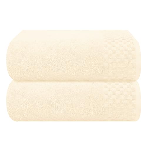 MyOwn Juego de 2 toallas de baño de algodón de gran tamaño, 70 x 140 cm, toallas de baño grandes, ultra absorbentes, compactas, de secado rápido y ligeras, color marfil