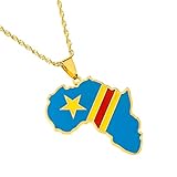 Africa Map D.R.Congo Map Pendant Necklaces Gold Color Jewelry Map African DRC Map Gift (gold)