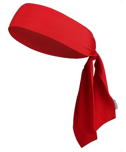 Tough Headwear Tie Headband for Men - Tennis Headband for Women Sweat Band for Workout Running Football Basketball Athletics - Red