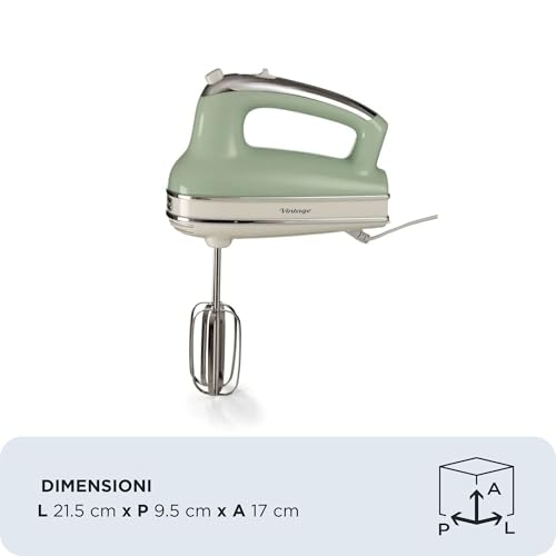 Ariete 1548 Sbattitore Vintage, 450W, 5 velocità, Funzione turbo, 2 fruste, Verde