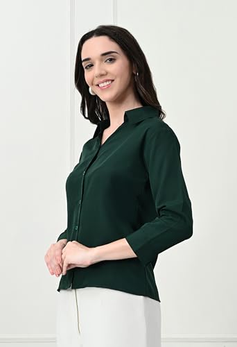 Image of FUNDAY FASHION Women's Crepe Casual Regular Fit Solid V Collered Shirt (Pack of 2)