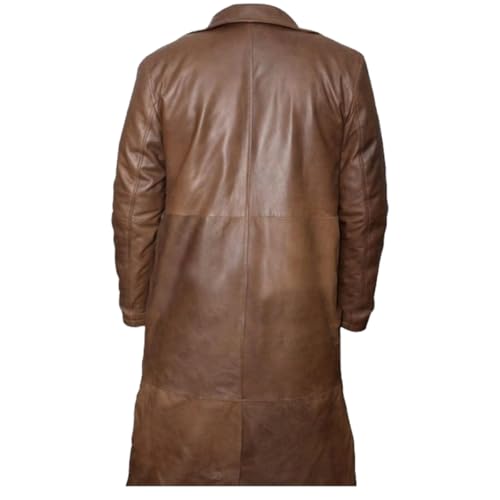 Classic Brown Long Coat Vintage Style, Men's Faux Leather Trench Coat, Western Style Trench Mens Coat2