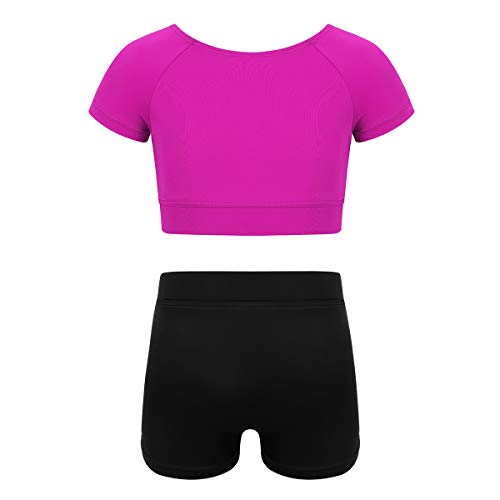 Girls 2PCS Ballet Dance Outfits Team Uniform Gymnastic Crop Top with Booty Shorts Active Sports Set2