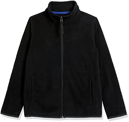Amazon Essentials Boys' Polar Fleece Full-Zip Mock Jacket, Black/Blue, Medium