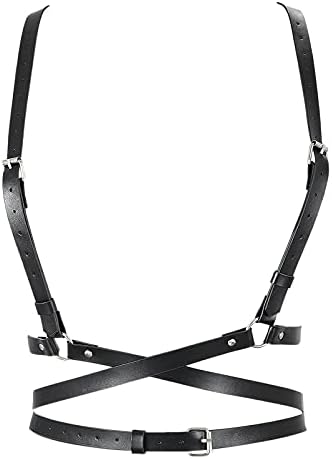 JASGOOD Women's Punk Vest Belt for Dresses Halloween PU Leather Skinny Body Adjustable Belt with Gothic Circle for Cosplay Party.