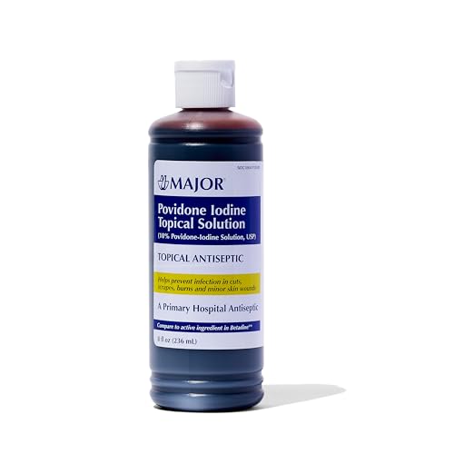 Major 10% Povidone-Iodine Liquid Topical Solution, USP - Topical Antiseptic for Cuts, Scrapes, Burns, and Minor Skin Wounds - 8 Fl. Oz.