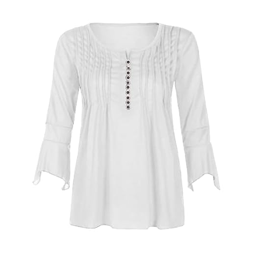 OutTop Womens Summer Shirts Casual Tee V Neck 3/4 Sleeve Button up Tops Loose Fits Tunic Tops Blouses (L, White)